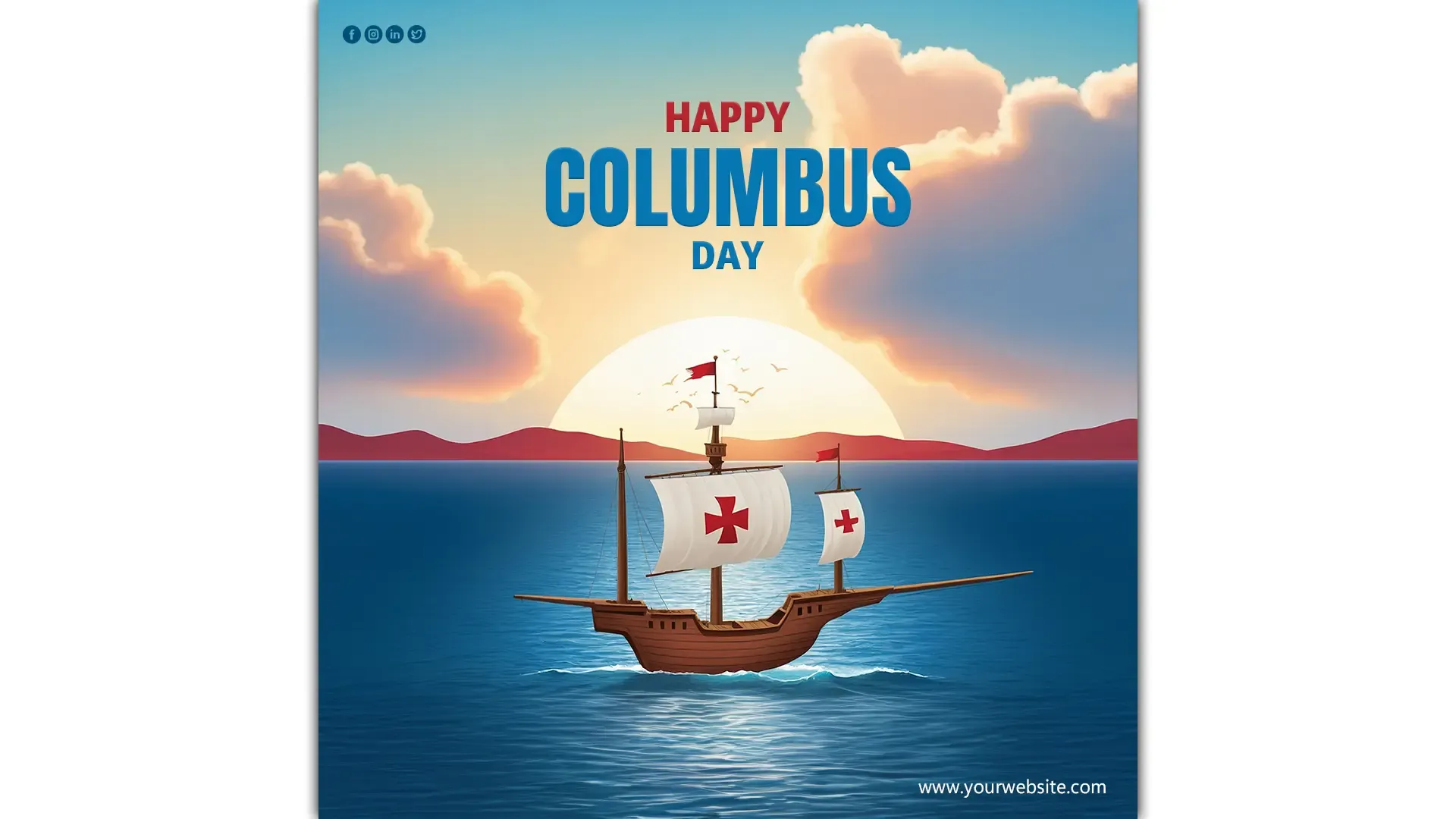 Happy Columbus Day Instagram Post with a Stunning Sailing Ship at Sunset image